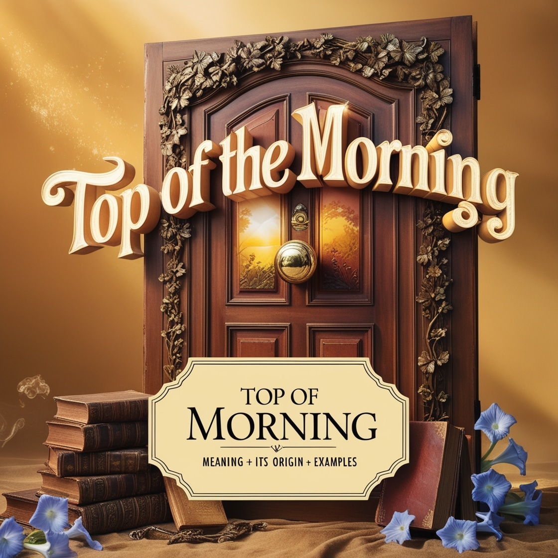 I want you to generate a featured text image for an article having the title: Top of The Morning – Meaning + Its origin + Examples.